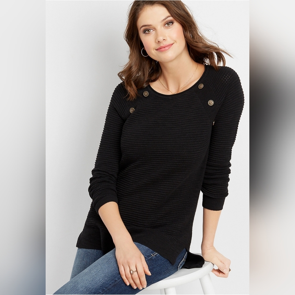 Maurices Black Raglan Sleeve Button Tunic Top Women's Medium